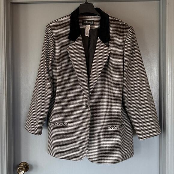 Vtg Sag Harbor Woman sz 22W Black White Houndstooth Wool Blend Blazer Jacket - Picture 1 of 5